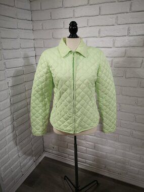 Eddie Bauer Down Ladies Size Medium Full Zip Lightly Quilted Light Green Jacket
